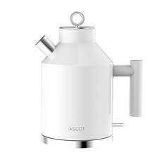 ASCOT 전기 주전자 플라스틱이 없는 스테인리스 티 1 5L 1500W 레트로 히터 및 끓는 물 자동 차단 끓이기 건조 보호 흰색, White