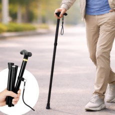 그린카멜 초경량 높이조절 미끄럼방지 어르신 지팡이, 1개, 시크 블랙