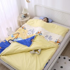 純棉防踢睡袋 兒童被 嬰幼兒春秋季皆適用, 快樂工程車上下被芯可拆卸