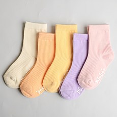 GGOMZI 孩童羅紋素色中筒襪 5雙
