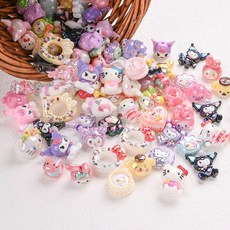 랜덤 산리오 파츠 15개 세트 diy 볼꾸 볼펜꾸미기 시나모롤 쿠로미 키티 비즈 참, 1세트, 믹스