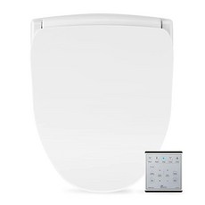 Bio Bidet 슬림 2개의 스마트 변기 시트 라운드 화이트 스테인리스 스틸 셀프 클리닝 노즐 야간 조명 터보 워시 진동 및 퓨전 온수 기술 무선 리모컨 포함