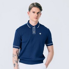 골프 남성용 케이블 라인 카라 니트 반팔 티셔츠 네이비, L