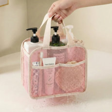 아르벤 멀티 포켓 탄탄한 메쉬 물빠짐 목욕 가방, 핑크