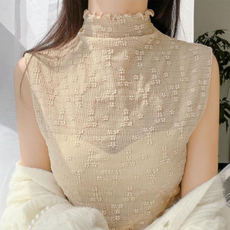 Nayana 플라워 민소매 크롭 여성 여름 반폴라 시스루 프릴넥 티셔츠