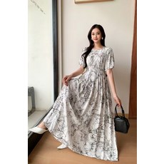 女裝人棉綢碎花連衣裙夏季長裙子旅遊風波西米亞沙灘裙子大擺長裙, 均碼