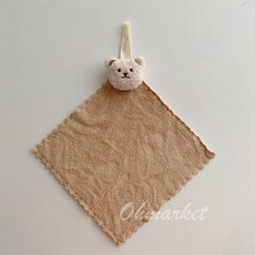 生活市集 24H台灣現貨 蝴蝶結造型擦手巾 可掛式珊瑚絨擦手巾 吸水小方巾, 米白小熊卡其【 薄款 小熊擦手巾 】, 1個