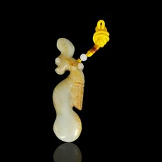 博古珍藏 天然和闐玉雕蟬與龍複合器把玩．95公克．紅山文化器型．早期收藏, 1個