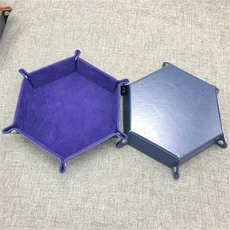 6색 PU 접이식 육각형 주사위 트레이 RPG DnD 보드 게임을위한 벨벳 상자 용기 케이스, 04 파란색