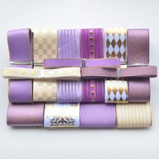 禮品盒綁帶緞帶組閤套餐，DIY手工飾品頭飾材料包，新手適用，多色可選, 紫色吧唧絲帶1份, 1個