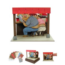 Sankei 吉卜力宮崎駿神隱少女紙模微型藝術品DIY材料包 經典場景模型, 1個, 父母變成豬