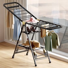 접이식 3단 빨래건조대 실내외 겸용 튼튼한 이동식 건조대, 블랙