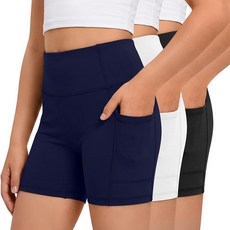 Vinsatin 3 Pack Girls Biker Shorts with Pockets Kids Volleyball Cheer Dance Athletic Yoga Shorts f, Navy Blue, White, Black