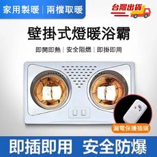 壁掛浴霸浴室暖風機 兩檔取暖 防漏電插頭 節能省電, 燈暖浴霸-兩燈