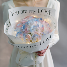 데일리무드 파스텔 LED 19송이 비누 꽃다발 + 쇼핑백, 1개, 크리스탈