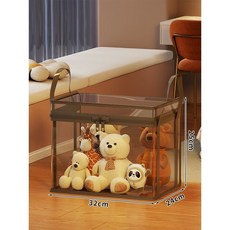 格森 娃娃收納桶 家用大容量 毛絨玩偶公仔 透明展示筐, 神秘黑-中號【透明防塵】, 1個