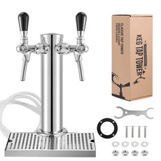 생맥주 타워 듀얼 수도꼭지 Kegerator 직경 3 인치 스테인리스 스틸 칼럼 디스펜서 호스 렌치 브루잉, 01 Type 2