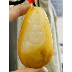 和闐玉籽料金黃沁皮笑口常開彌勒佛玉石擺件 143g獨籽滿色金皮包白肉 圓潤飽滿供奉擺飾, 1個