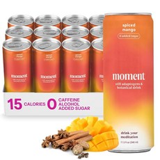 Moment Adaptogen Drink 상어 탱크 비탄화 무알코올 음료 블루베리 생강 진정과 선명도 위한 L-테아닌 아슈와간다 설탕 0 추가 카페인 0개 12팩 [호환], 340ml
