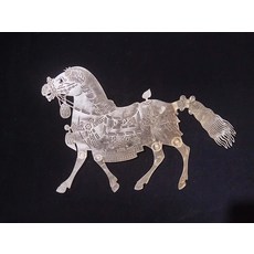 皮影 牛皮雕刻 白馬 皮本色 DIY上色裝飾 23x35cm, 如圖所示, 1個
