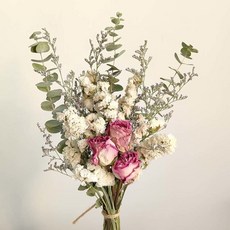 玫瑰幹花混搭花束 勿忘我diy客廳房間真花擺件 ins北歐風家居裝飾, 粉玫瑰HS(無瓶)