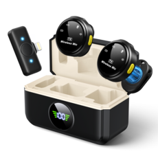 NICESUN 프로 무선 핀마이크 듀얼 충전 케이스 포함 휴대폰 마이크 유튜브 방송용 M10, 블랙, 라이트닝