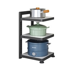 費歐家 台灣現貨 鍋架 承重款 廚房鍋架 可調式烤漆置物架 鍋具收納架 鍋子收納架 廚房收納 下水槽櫥櫃 檯面鍋具置物, <承重款>黑色, 1個, 3層