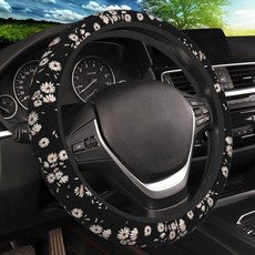 스타즈 클라우드 문 스티어링 휠 커버 미끄럼 방지 통기성 네오프렌 여성용 자동차 액세서리 유니버설 15인치 핏 오토 SUV 트럭, Black White Daisy, 1개