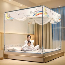 蒙古包三開門拉鍊蚊帳 嬰兒蚊帳 防蚊罩 防摔兒童蚊帳 可拆洗, 【加厚支架】, 萌兔