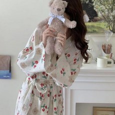 여성 러블리 패턴 홈웨어 샤워가운 파자마 3컬러 실내 가운 잠옷 세트 면 혼방 로브 스타일 소