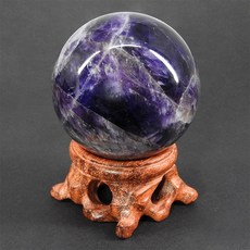 168開運坊 夢幻紫水晶圓球 7-8公分 梨花木底座 淨化磁場 安定心神擺件, 紫色
