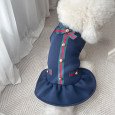 Grooming Dog 寵物金色鈕扣潛水布洋裝, 海軍藍