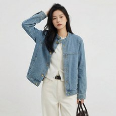 에쥬아 여성 데님자켓 빈티지 루즈핏 캐주얼 해링턴 청자켓
