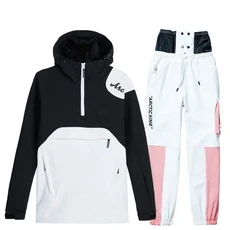 스노보드 후디 수트 남녀공용 겨울 방풍 방수 보온 벨벳 두꺼운 스키복, 01 as picture 8