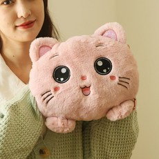可愛卡通造型熱水袋套：柔軟絨布暖手袋，萌萌造型，保暖防燙，可拆洗, 1個, 絨毛萌萌貓粉/配水袋