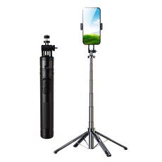 C13 鋁合金四節自拍桿手機三腳架 130cm 伸展 藍牙遠程遙控 附補光燈, 黑色, 1個