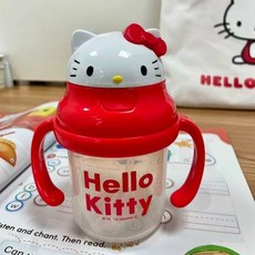 헬로키티 양손잡이 빨대컵 샘방지 귀여운 물컵, 230ml, 1개, Red