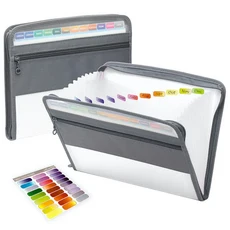 안전한 지퍼가 있는 아코디언 파일 정리함 전면 연필 파우치가 폴더 학교 사무용품 13 포켓 확장, 01 White