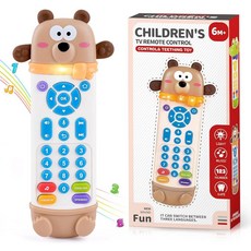 WeeHomm 아기 원격 제어 장난감 사실적인 조명과 사운드가 있는 아기용 원격 치발기 - 3가지 언어(영어 스페인어 및 프랑스어) 6개월 이상 남아 여아용 아기 음악 장, Brown Bear