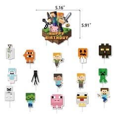 마인크래프트 생일 풍선 가랜드 파티 장식 세트 어린이 생일 홈파티, 1개, 픽셀 대형 케이크 플레이트 1개 15개