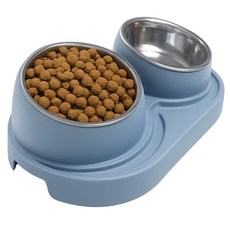 츄르몽 흘림방지 스텐 강아지 물그릇 식기 고양이 밥그릇, 1개, 그레이+블루