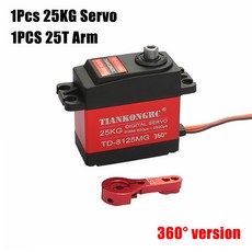대형 토크 디지털 코어리스 서보 알루미늄 금속 기어 25T 암 RC 자동차 방수 20KG 180/270/360 도, [12] 1x25kg 360Degree Arm, 1개