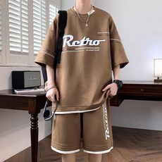 夏季新款男士休閒運動套裝 短袖短褲青少年帥氣搭配