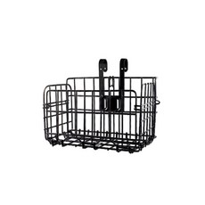 厚款腳踏車把手雙勾折疊鐵質菜籃 - 單車置物籃 腳踏車後貨架 騎行配備 山地車車簍 電動車掛籃, 1個, 【一組】折疊鐵質菜籃, 黑色