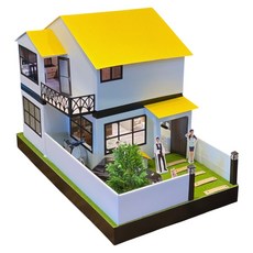 精緻雙層樓房小屋模型 附LED燈光及人物寵物配件 打造溫馨居家場景, 1個