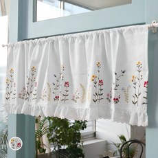 WOOREEDECO 刺繡蕾絲廚房門簾, 米白色