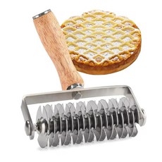 스테인리스 스틸 피자 격자 롤러 반죽 커터 나무 손잡이가 있는 쿠키 빵 케이크 베이스용 베이킹 도구