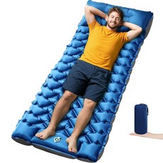 Oramoose 배낭여행을 위한 초경량 슬리핑 패드 두께 10.2cm(4인치) 및 0.9kg(2파운드) 내장 베개 및 빠른 풋 펌프 하이킹 및 캠핑용 컴팩트한 공기 주입식, 블루+그레이