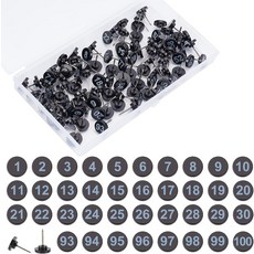 숫자 원형 지도 압정 1-100번 박스 포장 16x11mm, 블랙