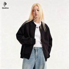 Quatma 재킷 남녀 공용 봄가을 시즌 단색 크롭 오버핏 야구점퍼 캐주얼 아우터